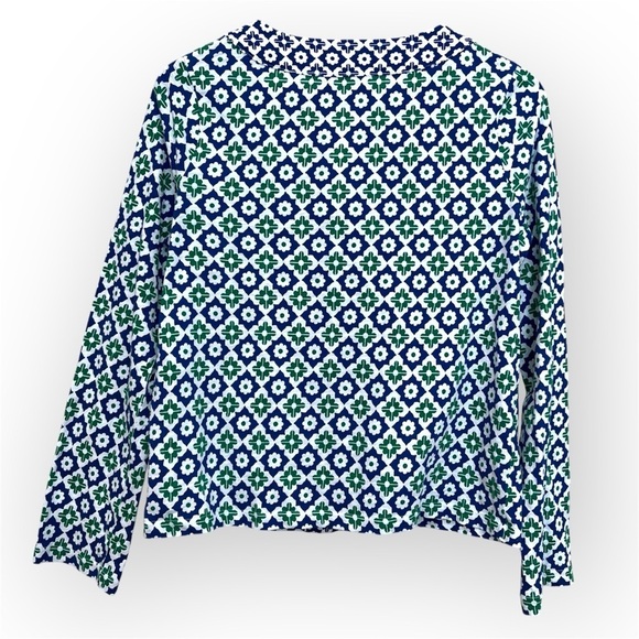 NEW Boden Doublecloth Blouson sleeve 100%Cotton top, navy green and white, sz 6 - Picture 5 of 13